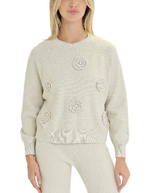 Lightweight pullover sweater for chilly days -Sweater w/ Flowers & Pearls