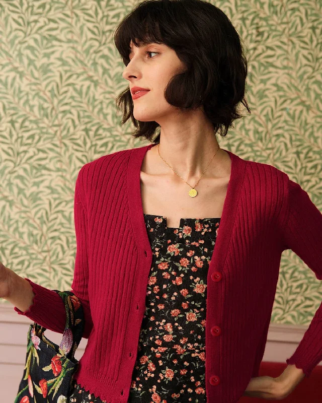 Cardigan with star pattern -The Solid V Neck Ribbed Cardigan