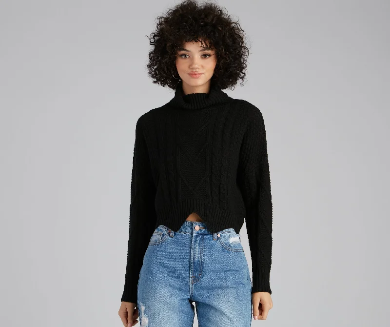 Pullover sweater with polka dot trim -Trendy Staples Scallop Hem Sweater