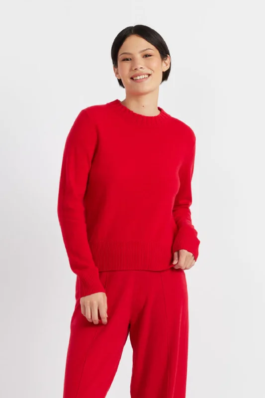 Pullover sweater with loose fit -Velvet-Red Wool-Cashmere Cropped Sweater