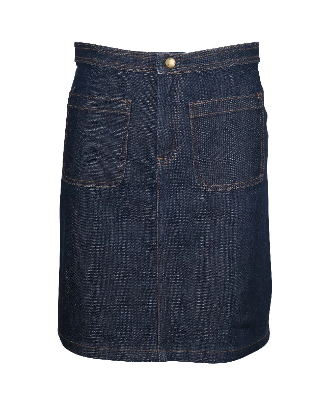 maternity skirts stretch waist -A.P.C Denim Skirt in Navy Blue Cotton