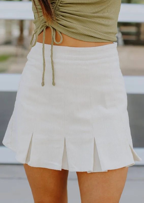 ruffle denim skirts -Best In Class Corduroy Tennis Skirt In Cream