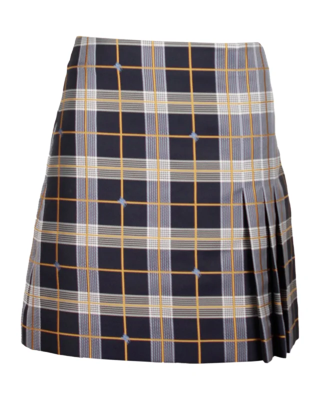 wrap maxi skirts -Burberry Pleat Detail Check Mini Skirt in Grey Polyester