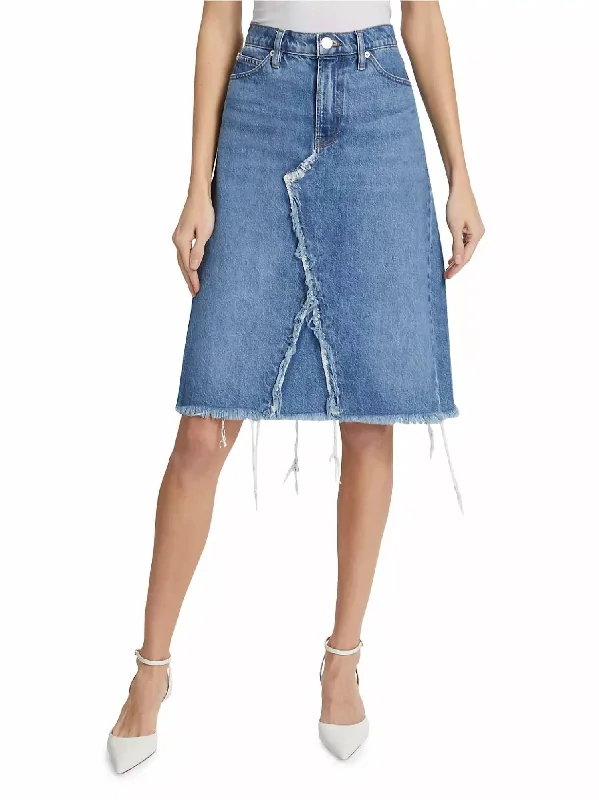 asymmetrical satin skirts -Deconstructed Denim Midi Skirt In Mabel