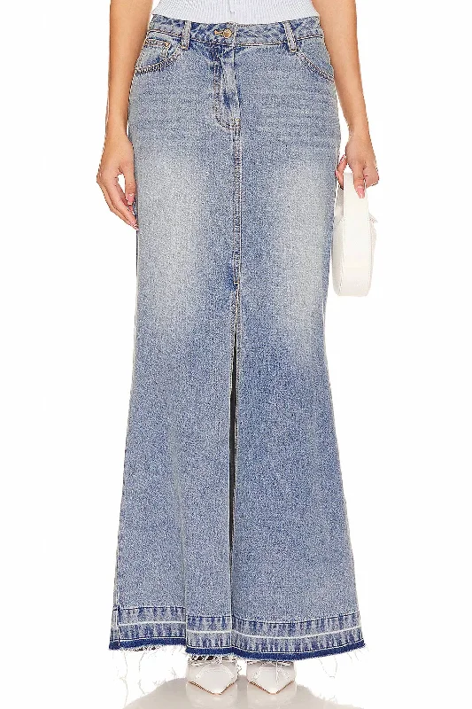 knit maxi skirts -Denim Maxi Risia Skirt In Montauk Blue