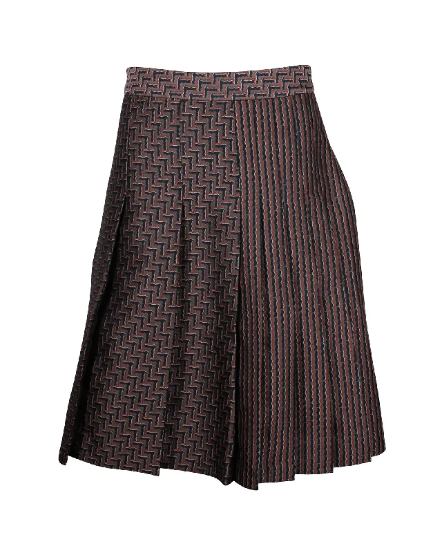 denim skirts casual wear -Diane Von Furstenberg Asymmetric Pleated Skirt in Brown Polyester