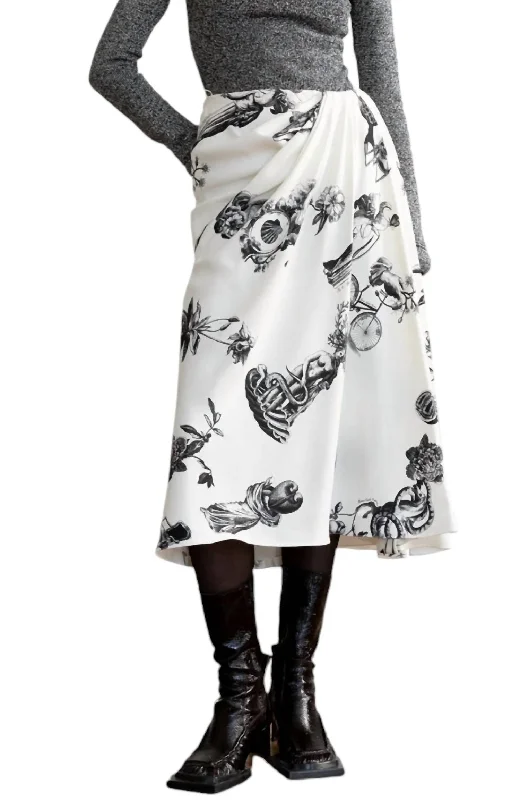 satin denim skirts -Encyclopedia Print Skirt In White/ Black