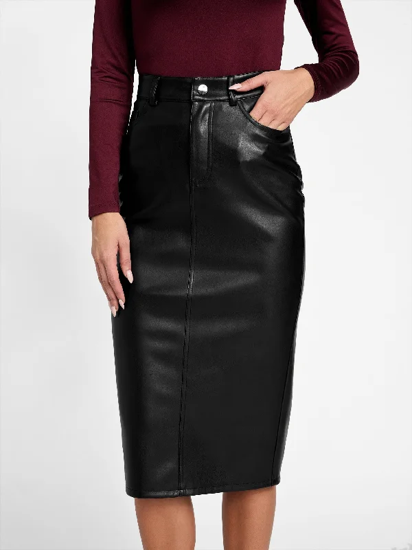 layered mini skirts -Faux-Leather Midi Skirt