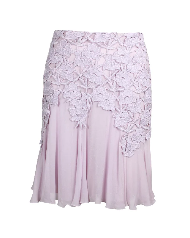 trendy skirts 2025 fashion -Giambattista Valli Lace-Trimmed Mini Flared Skirt in Lavender Cotton Silk Polyester