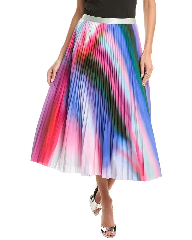 knit leather skirts -Gracia Rainbow Pleated Skirt