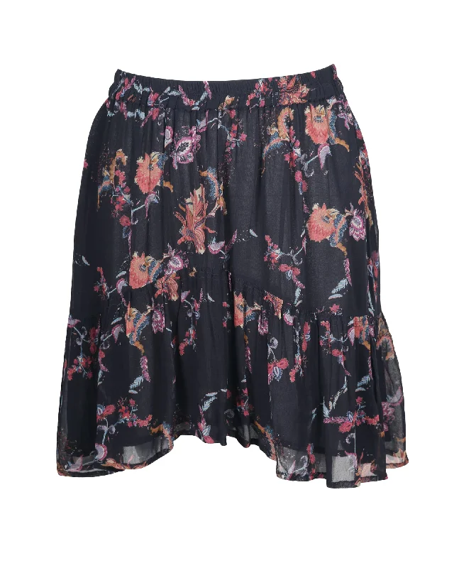 midi skirts ankle length -Iro Asymmetric Mini Skirt in Floral Printed Viscose