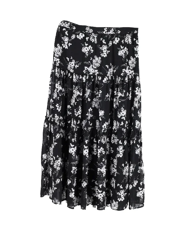 business mini skirts -Michael Michael Kors Floral Print Skirt in Black Silk