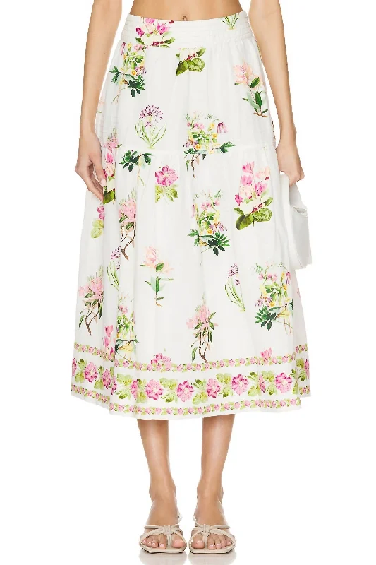 pencil satin skirts -Midi Skirt In White Floral