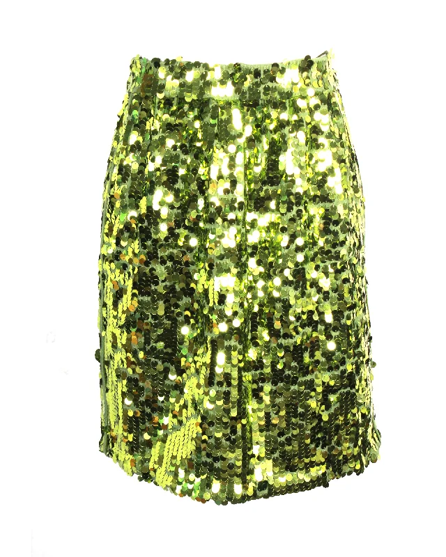 high low skirts modern -N°21 Mini Pencil Skirt With Side Pockets in Lime Green sequins