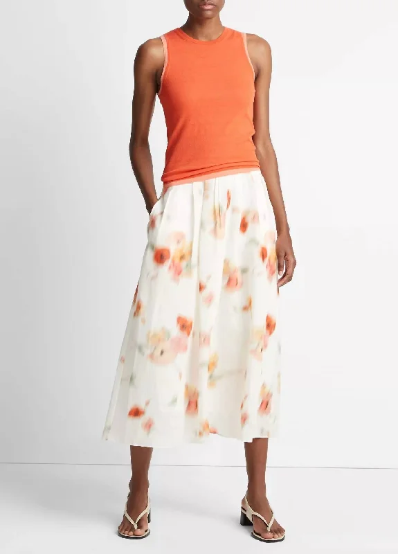 business satin skirts -Poppy Blur Gathered Skirt In Cream Dusk