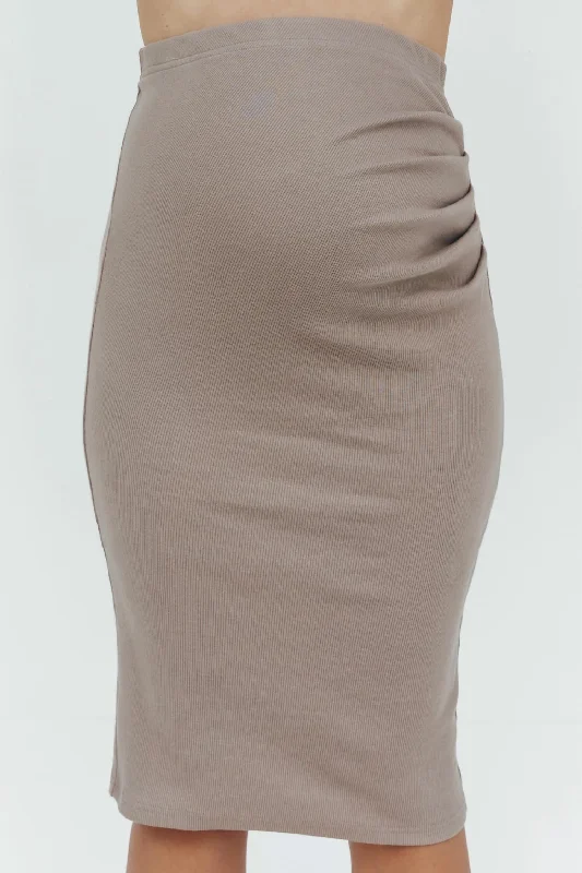 stretch pencil skirts -Ribbed Maternity Skirt In Taupe