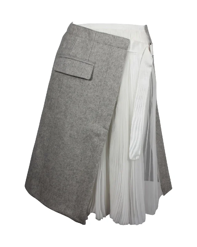 corduroy skirts retro style -Sacai Asymmetric Midi Skirt in Grey Wool