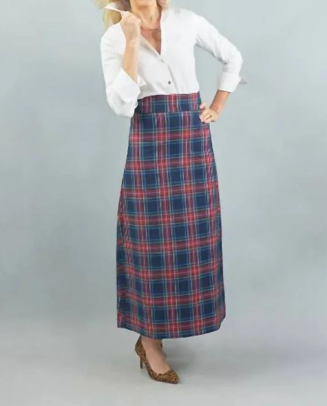 business denim skirts -Sanibel Skirt In Navy Plaid