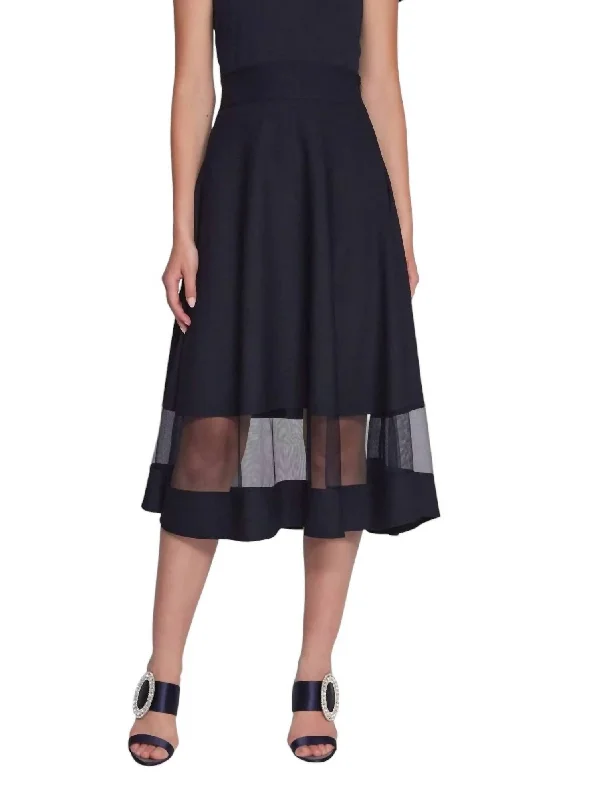 maxi mini skirts -Scuba Crepe And Mesh Flared Skirt In Midnight Blue