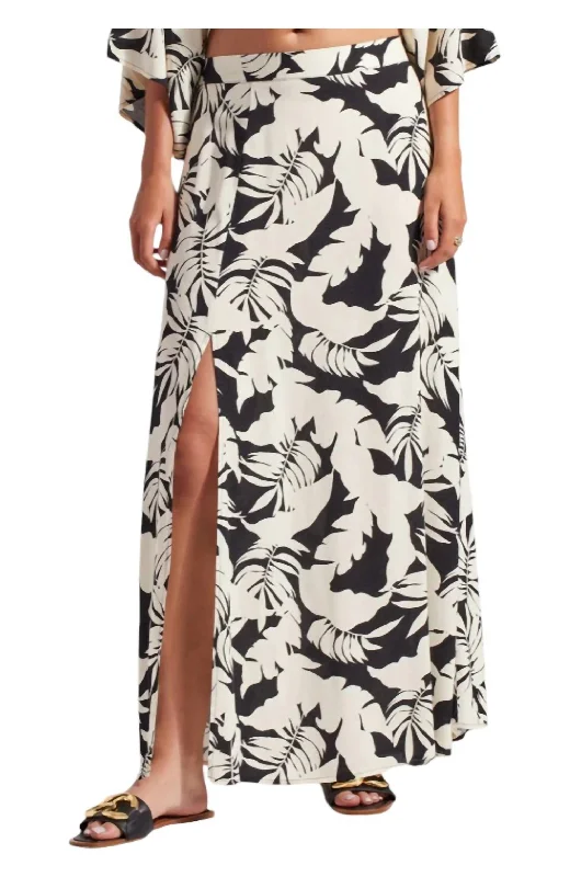 cargo satin skirts -Side Slit Maxi Skirt In Ivory/black