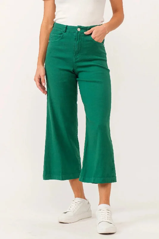 high waisted sweatpants -Audrey Galapegos Linen Cropped Jeans In Green