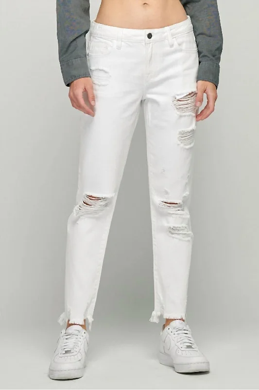 pleated cargo pants unique -Bailey White Distressed Boyfriend