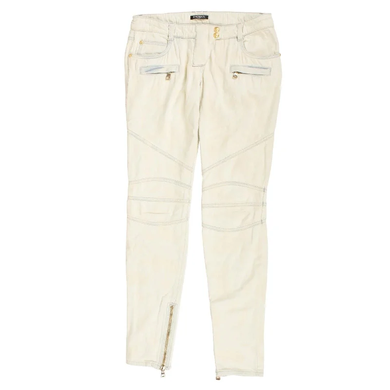 comfy skinny pants home -BALMAIN PARIS Light Blue Bleached Moto Jeans Pants