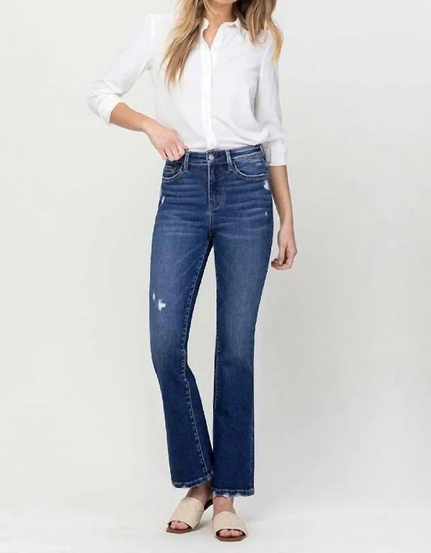 high waisted wide leg pants -Benny High Rise Crop Flare Jean In Blue