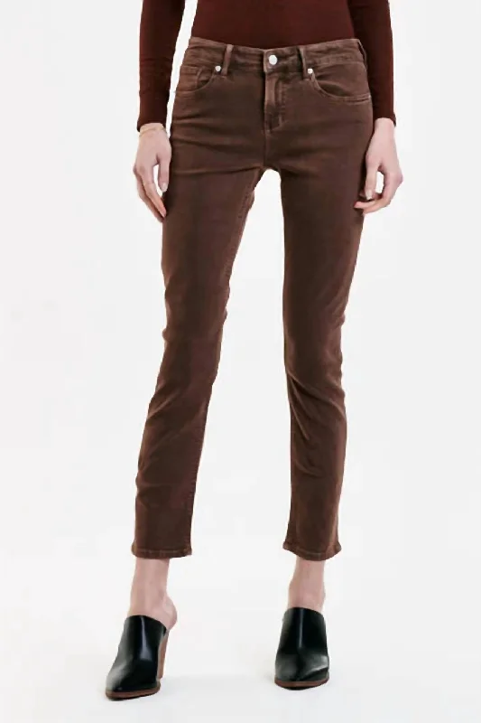 loose wide leg pants -Blair Rootbeer Straight Ankle Jean In Brown