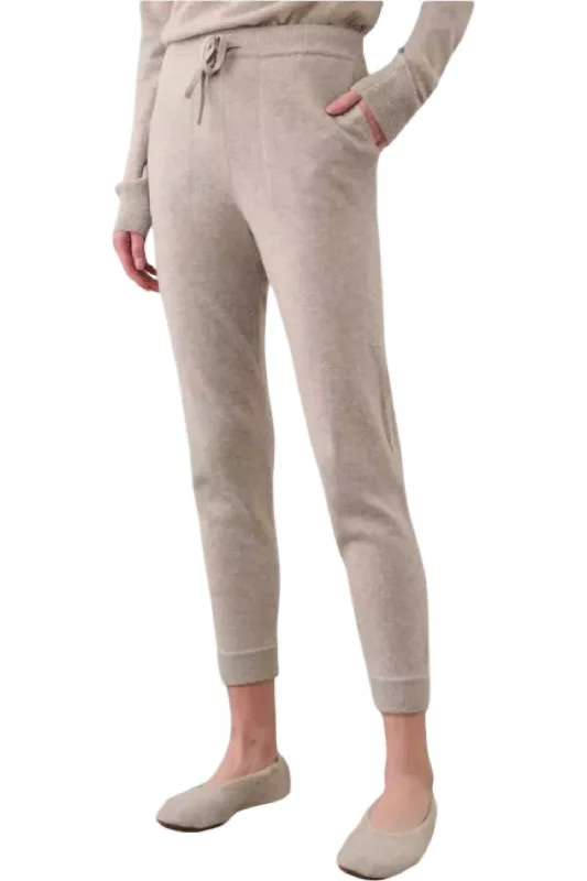 compression skinny pants gym -Cashmere Drawstring Jogger Pants In Oak Heather