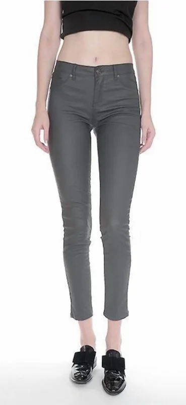 plus size wide leg pants -Cheri Coated Skinny Jeans In Grey