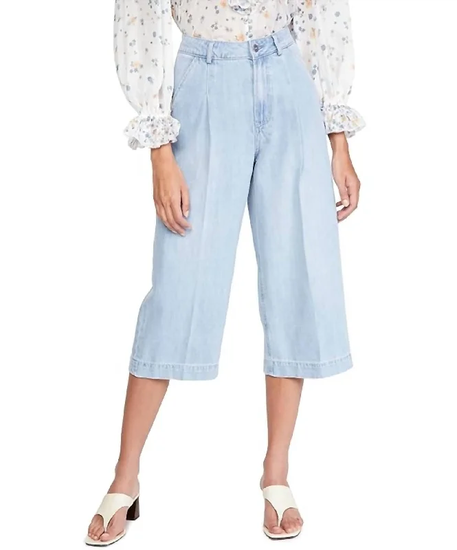 slim denim pants women -Clarice High Waist Culotte Crop Jeans In Blue