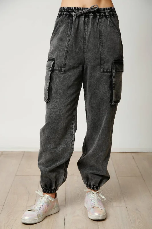 leather wide leg pants -Complete Jogger In Washed Black