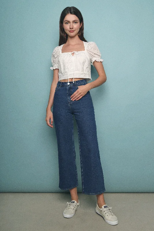 corduroy denim pants -Hayden Wide Leg Denim Pants Dark Denim