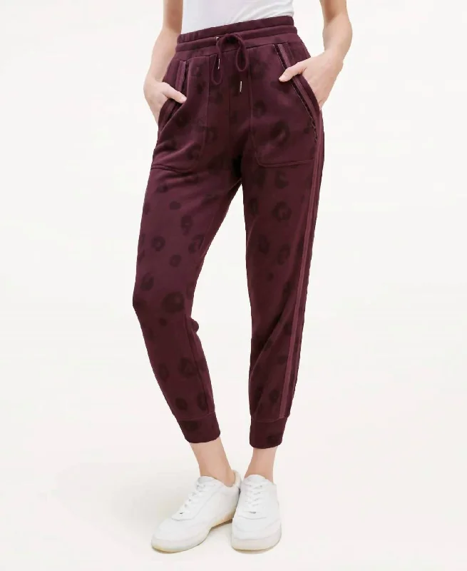 insulated sweatpants men -Corinna Jogger Pant In Black Cherry Leopard