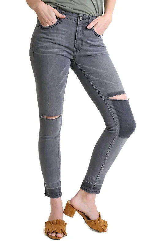 compression cargo pants gym -Distressed Denim Stretch Jean In Light Grey