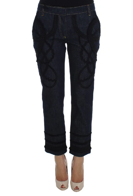 linen jogger pants -Dolce & Gabbana Embroide Capri Jeans for Elegant Women's Styling