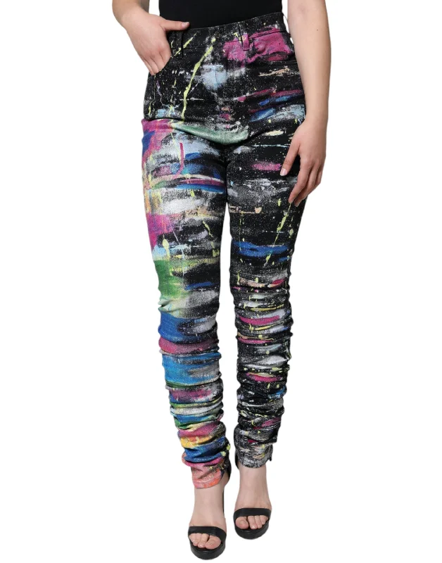 trendy sweatpants 2025 -Dolce & Gabbana multi Splatter Paint Cotton Skinny blue Women's Jeans