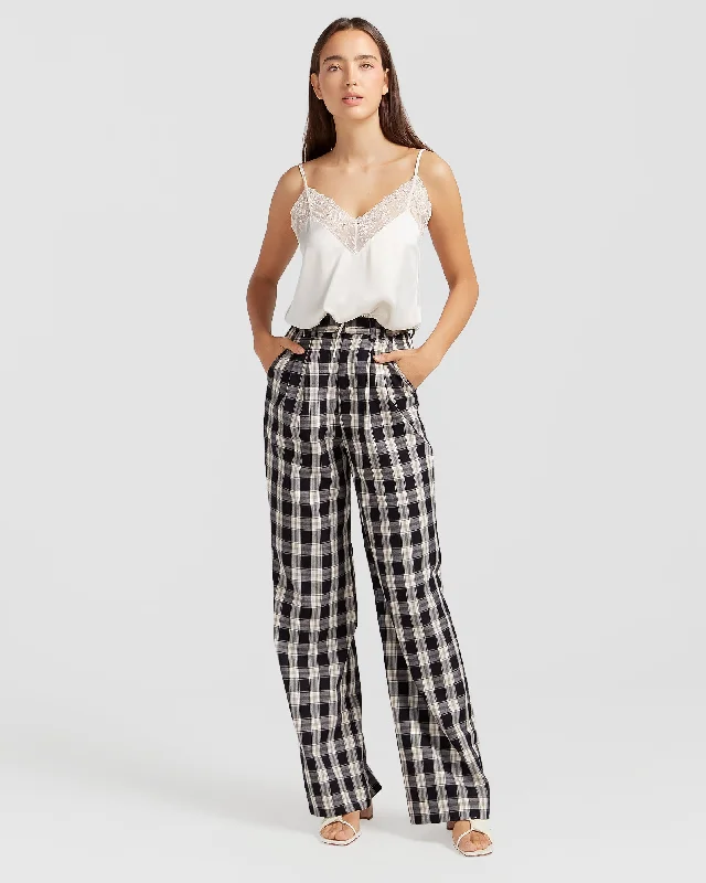 distressed denim pants women -Dominoes Wide Leg Check Pant