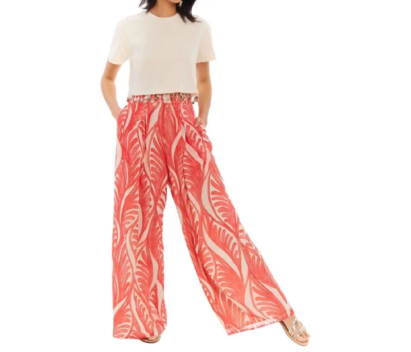 jogger pants comfy fit -Dorit Wide Leg Pant In Coral Print