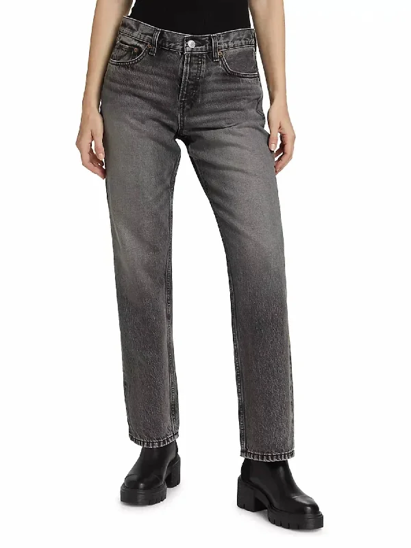 high waisted jogger pants -Easy Straight Crop Jeans In Smoke