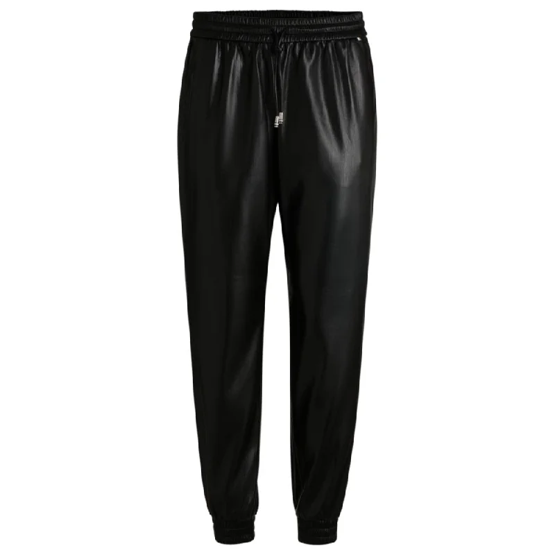 high waisted denim pants -Faux-leather trousers with drawcord waist