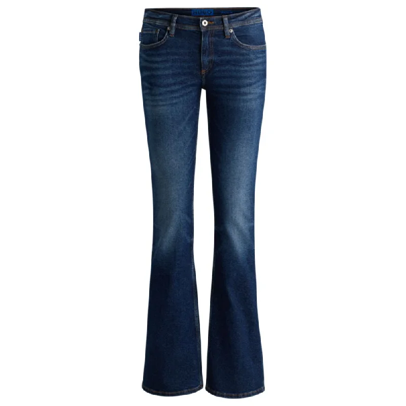 comfy yoga pants -Flared low-rise jeans in dark-blue stretch denim