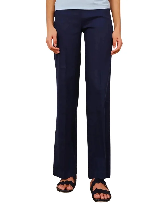 wide leg cargo pants women -Flavia Linen Pant In Navy