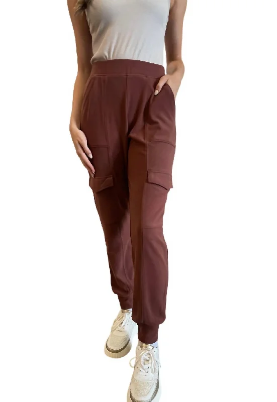 leather sweatpants edgy -Fleece Cargo Joggers In Brick