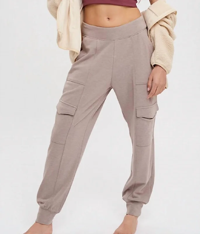 cropped jogger pants -Fleece Cargo Joggers In Mink