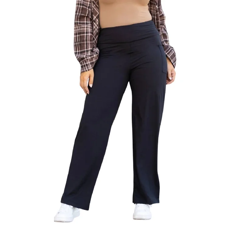 loose denim pants -Full Length Brooke Wide Leg Pants With Pockets In Black