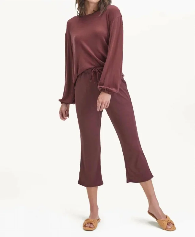 pleated chinos pants women -Hazel Rib Pant In Currant