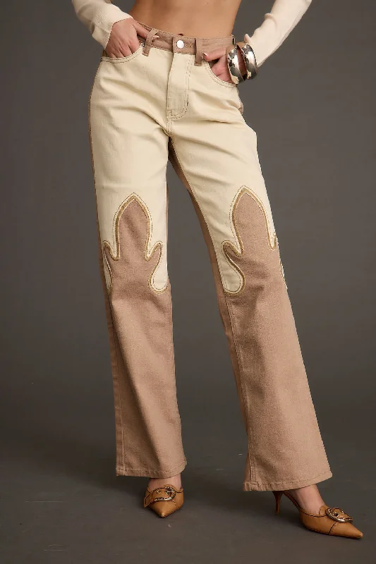 bell bottom cargo pants -High Noon Two Tone Western Pants