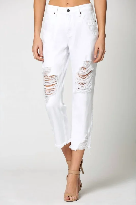 flared sweatpants 70s -High-Rise Bailey Boyfriend Jeans In White